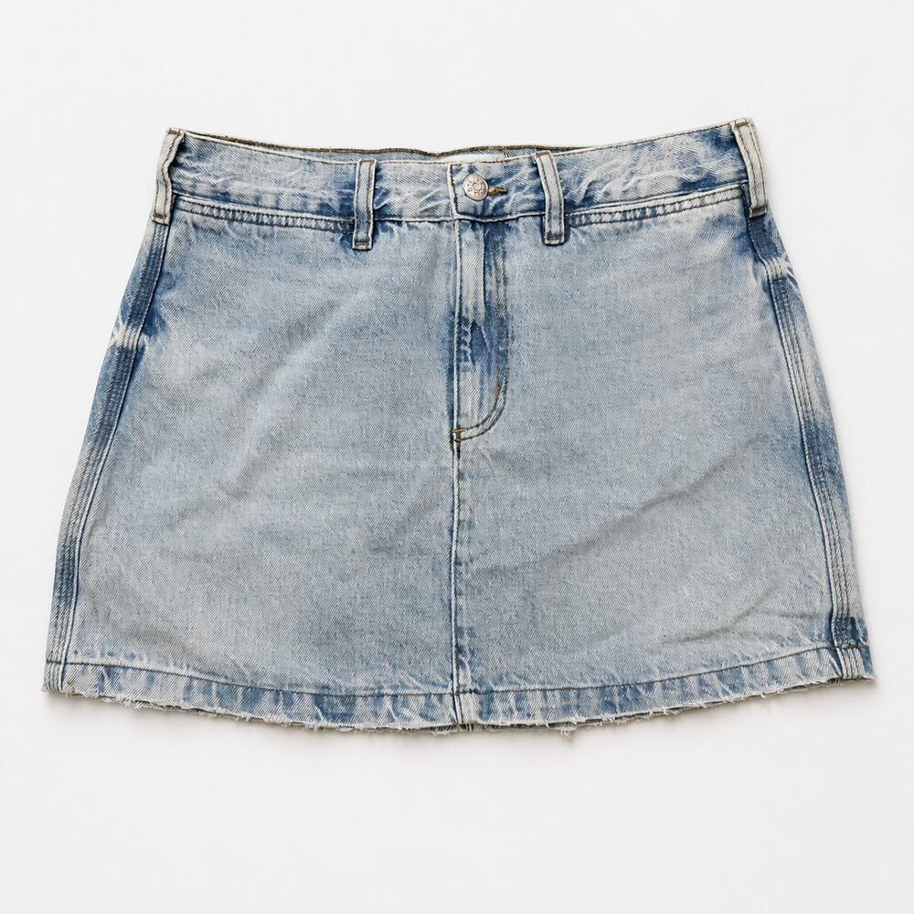 DALA Neat Denim Mini Skirt W27 Light Acid Wash Organic Cotton Raw Hem Designer
